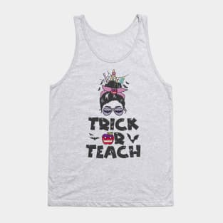 Trick Or Teach Messy Bun Halloween Teacher Costume Tank Top